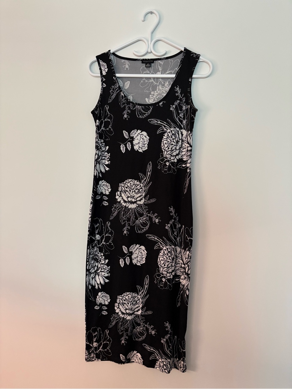 Black Floral Scoop Neck Midi Dress